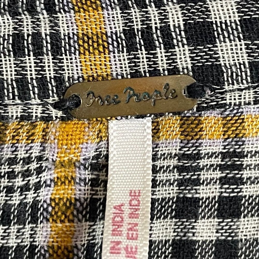 Free People Button Up Black Pink Orange  Metallic‎ Plaid Shirt Size M - Picture 3 of 8